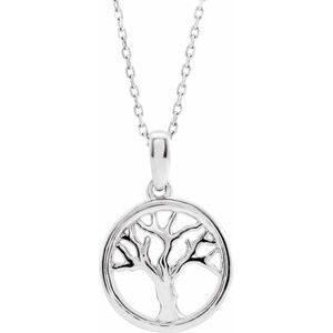 14K White Tree of Life 16-18" Necklace - Siddiqui Jewelers