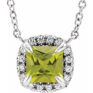 14K White 3x3 mm Square Peridot & .05 CTW Diamond 18" Necklace - Siddiqui Jewelers