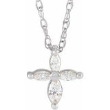 14K White 1/6 CTW Diamond Marquise Cross 18" Necklace - Siddiqui Jewelers