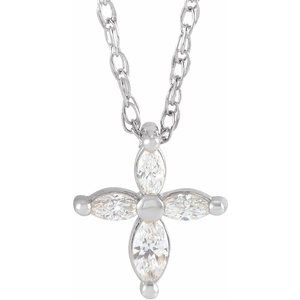 Platinum 1/6 CTW Diamond Marquise Cross 18" Necklace - Siddiqui Jewelers