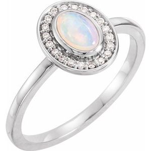 Sterling Silver Opal & .08 CTW Diamond Halo-Style Ring - Siddiqui Jewelers