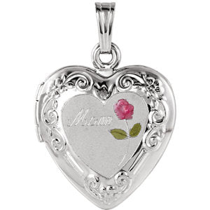 Sterling Silver 27x18.7 mm Mom Heart Locket with Rose - Siddiqui Jewelers