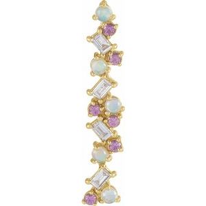 14K Yellow Ethiopian Opal, Pink Sapphire & 1/8 CTW Diamond Scattered Bar Pendant - Siddiqui Jewelers