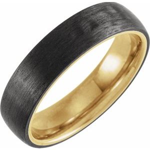 18K Yellow Gold PVD Titanium & Carbon Fiber 6 mm Half Round Band Size 8.5 - Siddiqui Jewelers