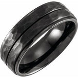 Black Titanium 8 mm Grooved Flat Edge Band Size 12 - Siddiqui Jewelers