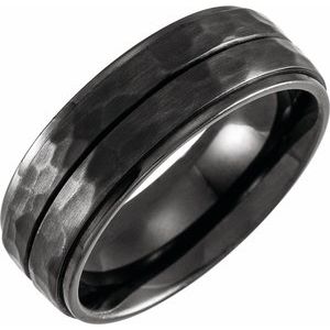 Black Titanium 8 mm Grooved Flat Edge Band Size 12.5 - Siddiqui Jewelers