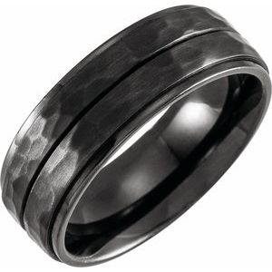 Black Titanium 8 mm Grooved Flat Edge Band Size 7.5 - Siddiqui Jewelers
