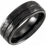Black Titanium 8 mm Grooved Flat Edge Band Size 10.5 - Siddiqui Jewelers