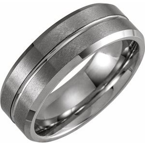 White PVD Tungsten 8 mm Grooved Beveled-Edge Band Size 11.5 with Matte Finish - Siddiqui Jewelers