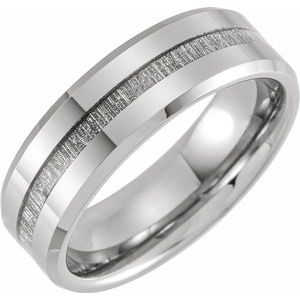 Tungsten 8 mm Beveled-Edge Band with Imitation Meteorite Inlay Size 11.5 - Siddiqui Jewelers