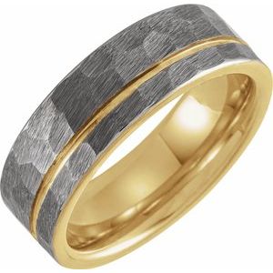 18K Yellow Gold PVD Tungsten 8 mm Grooved Band Size 11 with Hammer Finish - Siddiqui Jewelers