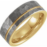 18K Yellow Gold PVD Tungsten 8 mm Grooved Band Size 12 with Hammer Finish - Siddiqui Jewelers