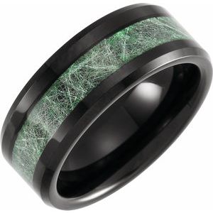 Tungsten 8 mm Beveled-Edge Band with Imitation Meteorite Inlay Size 8.5 - Siddiqui Jewelers