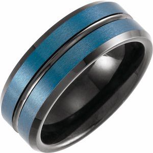 Black and Blue PVD Tungsten 8 mm Grooved Band Size 9 - Siddiqui Jewelers