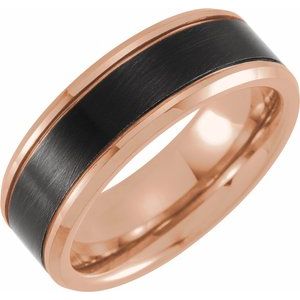 Black & 18K Rose Gold PVD Tungsten 8 mm Beveled-Edge Size 10 Band with Satin Finish - Siddiqui Jewelers