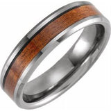 Tungsten 6 mm Beveled-Edge Band with Acacia Wood Inlay Size 12 - Siddiqui Jewelers