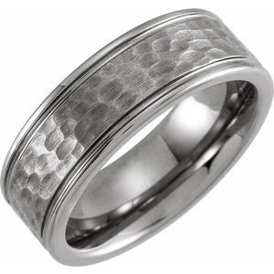 Tungsten 8 mm Grooved Band Size 9 with Hammer Finish - Siddiqui Jewelers