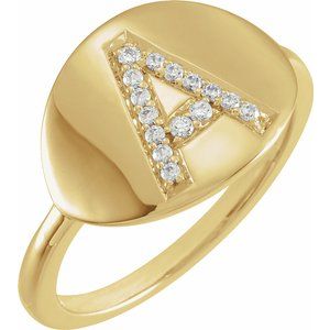 14K Yellow Initial A 1/10 CTW Diamond Ring-Siddiqui Jewelers