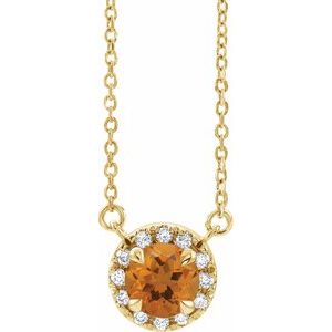 14K Yellow 6 mm Natural Citrine & 1/6 CTW Natural Diamond 16" Necklace Siddiqui Jewelers