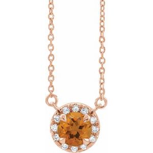 14K Rose 4.5 mm Natural Citrine & .05 CTW Natural Diamond 18" Necklace Siddiqui Jewelers