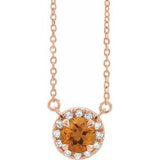 14K Rose 4 mm Natural Citrine & .05 CTW Natural Diamond 18" Necklace Siddiqui Jewelers