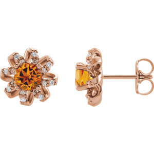 14K Rose Citrine & 1/6 CTW Diamond Halo-Style Earrings - Siddiqui Jewelers