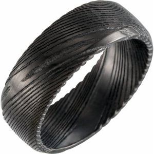 Black Damascus Steel 8 mm Patterned Band Size 7.5 - Siddiqui Jewelers