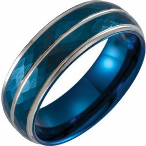 Blue PVD Tungsten 8 mm Patterned Flat Edge Band Size 8.5 - Siddiqui Jewelers