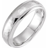 Platinum 6 mm Half Round Band with Hammer Finish & Milgrain Size 9 - Siddiqui Jewelers