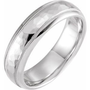 Platinum 6 mm Half Round Band with Hammer Finish & Milgrain Size 9 - Siddiqui Jewelers