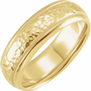 14K Yellow 7 mm Half Round Band with Hammer Finish & Milgrain Size 10.5 - Siddiqui Jewelers