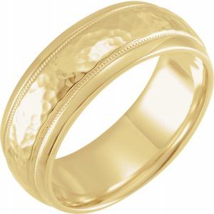 14K Yellow 8 mm Half Round Band with Hammer Finish & Milgrain Size 10 - Siddiqui Jewelers