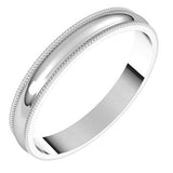 14K White 3 mm Milgrain Half Round Light Band Size 8 - Siddiqui Jewelers