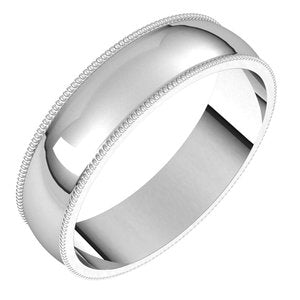 14K White 5 mm Milgrain Half Round Light Band Size 11 - Siddiqui Jewelers