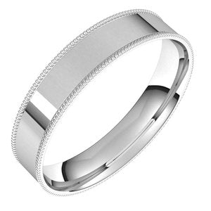 14K White 4 mm Milgrain Flat Comfort Fit Band Size 7.5 - Siddiqui Jewelers