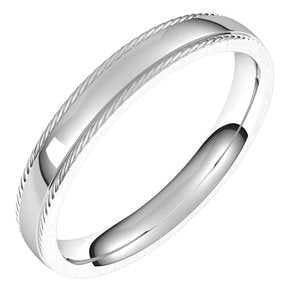 14K White 3 mm Rope Half Round Comfort Fit Band Size 7 - Siddiqui Jewelers