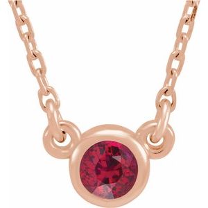 14K Rose 3 mm Round Natural Ruby Solitaire 16" Necklace-Siddiqui Jewelers