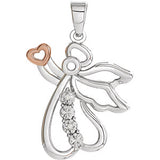 Sterling Silver & 14K Rose Gold Vermeil 24.9x16 mm Diamond Angel Pendant - Siddiqui Jewelers