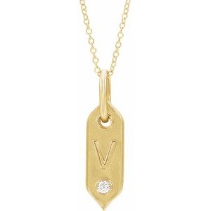 14K Yellow Initial V .05 CT Diamond 16-18" Necklace - Siddiqui Jewelers