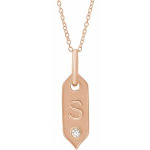 14K Rose Initial S .05 CT Natural Diamond 16-18" Necklace-Siddiqui Jewelers