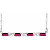 14K White Chatham® Created Ruby & 1/5 CTW Diamond Bar 16-18" Necklace - Siddiqui Jewelers