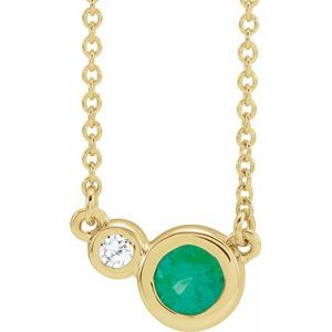14K Yellow Chatham® Created Emerald & .03 CTW Diamond 16" Necklace - Siddiqui Jewelers