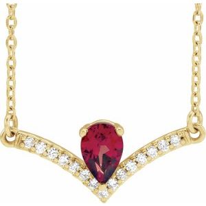 14K Yellow Mozambique Garnet & .06 CTW Diamond 16" Necklace - Siddiqui Jewelers