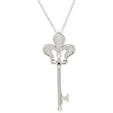 Sterling Silver 1/5 CTW Diamond Fleur-de-lis Key 18" Necklace - Siddiqui Jewelers