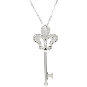 Sterling Silver 1/5 CTW Diamond Fleur-de-lis Key 18" Necklace - Siddiqui Jewelers