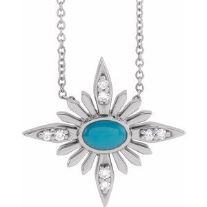 14K White Turquoise & .08 CTW Diamond Celestial 16-18" Necklace - Siddiqui Jewelers