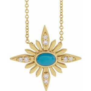 14K Yellow Turquoise & .08 CTW Diamond Celestial 16-18" Necklace - Siddiqui Jewelers