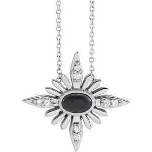 14K White Onyx & .08 CTW Diamond Celestial 16-18" Necklace - Siddiqui Jewelers