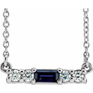 14K White Chatham® Created Blue Sapphire & 1/5 CTW Diamond 16" Necklace - Siddiqui Jewelers