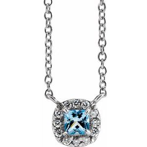14K White 4x4 mm Square Aquamarine & .05 CTW Diamond 18" Necklace - Siddiqui Jewelers